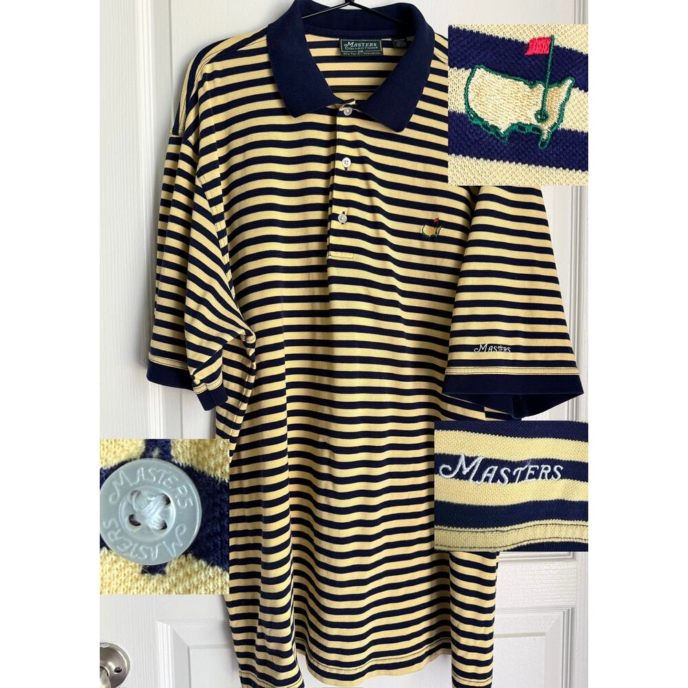 Vintage Masters Collection Polo Shirt XXL Navy Striped 60's Two-Ply Mercerized